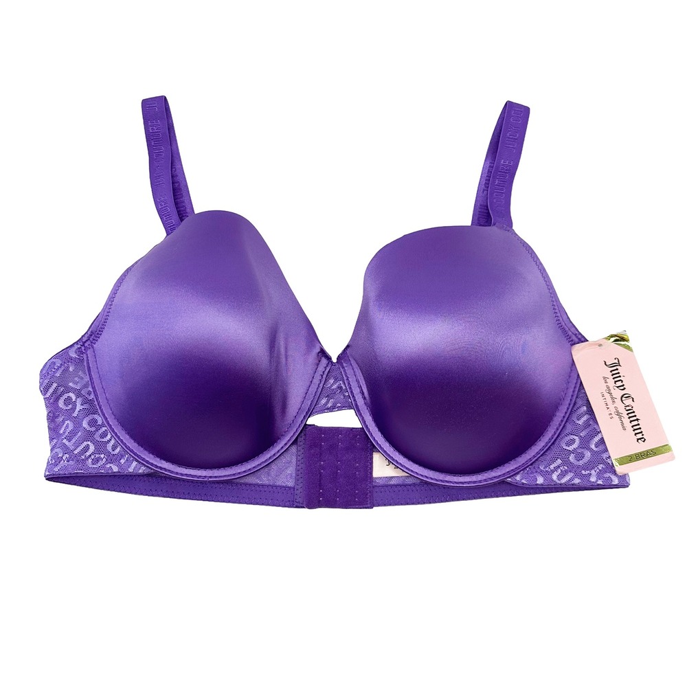 JUICY COUTURE Satin & Mesh Padded Bra NWT • 40C • purple